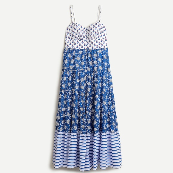 J Crew Button Front Maxi dress mixed block prints - Picture 1 of 2